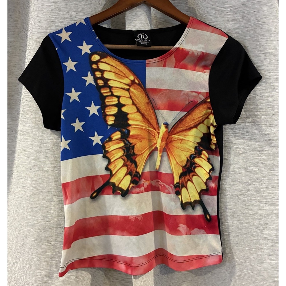 Vintage Jerry Leigh Patriotic Butterfly Top Festival Rave Size Large Y2K